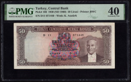 Turkey, 50 Lira, 1960, XF, P-166, PMG 40 XF Banknote - Turkey