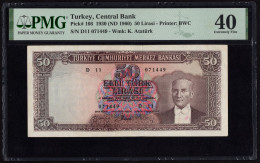Turkey, 50 Lira, 1960, XF, P-166, PMG 40 XF Banknote - Turchia