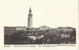 ROMANIA 1917 GIURGIU - THE PUBLIC GARDEN AND CENTER, BUILDINGS, ARCHITECTURE, TOWER, PEOPLE - Rumänien