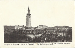 ROMANIA 1917 GIURGIU - THE PUBLIC GARDEN AND CENTER, BUILDINGS, ARCHITECTURE, TOWER, PEOPLE - Roumanie