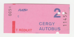 Ticket De Bus Années 80 Tarif Réduit "Cergy Autobus" Cergy-Pontoise (Val D'Oise) - Europa