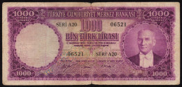 Turkey, 1.000 Lira, 1953, P-172, FINE Rare Banknote - Türkei