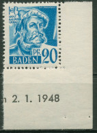 Franz. Zone: Baden 1947 Hans Baldung Type I Ecke U. Re. 7 Yv I Postfrisch - Other & Unclassified