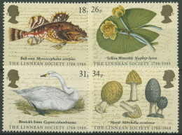 Großbritannien 1988 200 Jahre Linné-Gesellschaft Pilze Fisch 1131/34 Postfrisch - Unused Stamps