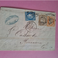 N°60A 25 C. Bleu + N°38 40 C. Orange + N°56 30 C. Brun Sur Lettre De Toulouse Pour Fleurance 15-07-1874 Cote 2024 44€ - 1871-1875 Ceres