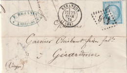 Lettre De Besançon à Gérardmer LAC - 1849-1876: Periodo Clásico