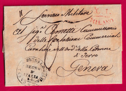 MARQUE MILANO SERVICIO MILITARE REGNO DE ITALIA GENOVA 1807 CASSA MILTARE LETTRE - ...-1850 Voorfilatelie