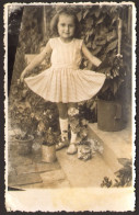 Kid Child  Girl Shoving Dress Outside  In Garden Old  Photo 14x8 Cm # 40467 - Anonymous Persons