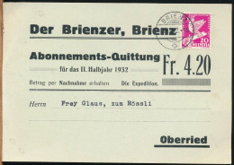 °°° 30916 - SWITZERLAND - BE - BRIENZ - ABONNEMENTS - 1932 °°° - Brienz