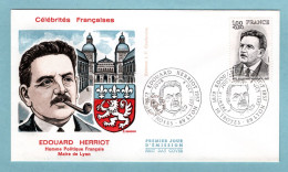 FDC France 1977 - Edouard Herriot -  Homme D'État - YT 1953 - 10 Troyes Et 69 Lyon - 1970-1979