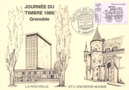 38 GRENOBLE  Carte Maximum Premier Jour 1988 Nouvelle Et Ancienne Mairie  (Scan R/V) N°   32   \MT9145 - Grenoble