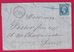 N°22 GC 2373 MITRY MORY SEINE ET MARNE CAD TYPE 22 POUR PARIS LETTRE - 1849-1876: Klassieke Periode