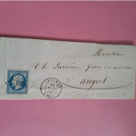 N°14A 20 C. Bleu PC 1574 Jaulnay Cote 2024 30€ Sur Lettre Pour Angers - 1853-1860 Napoleon III