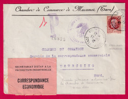 1F50 PETAIN CAD VICHY CONTRESEING ETIQUETTE CORRESPONDANCE ECONOMIQUE ETAT FRANCAIS MAZAMET TARN TOURCIONG NORD - Oorlog 1939-45