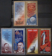 RUSSIA ~ 1981 ~ S.G. NUMBERS 5111 - 5113 + LABELS, ~ SPACE FLIGHT. ~ MNH #03614 - Ongebruikt