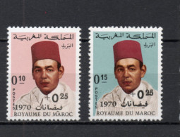 MAROC N°  598 + 599     NEUFS SANS CHARNIERE  COTE 10.00€    ROI SURCHARGE INONDATION - Marruecos (1956-...)