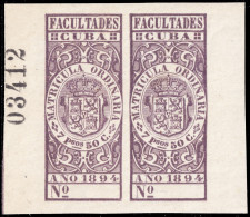 ESPAGNE / ESPANA - COLONIAS (Cuba) 1894 Matricula Ordinaria "FACULTADES" Fulcher 1063 2x 7P50 Morado (n°03412) - Nuevo** - Kuba (1874-1898)