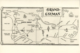 Cayman Islands B.W.I., GRAND CAYMAN, Map Postcard (1950s) - Cayman Islands