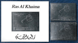 Ras Al Khaima 1970 Space Dial / Wika SILVER IMPERF S/S + PERF & IMPERF Stamps Timbres ARGENT MNH Very Rare - Asien