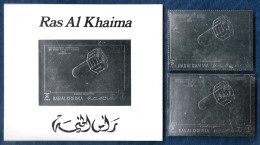 Ras Al Khaima 1970 Space Dial / Wika SILVER IMPERF S/S + PERF & IMPERF Stamps Timbres ARGENT MNH Very Rare - Azië