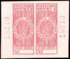 ESPAGNE / ESPANA - COLONIAS (Cuba) 1896 Matricula Ordinaria "FACULTADES" Fulcher 1065 2x 7P50 Rosa (n°01387) - Nuevo* - Cuba (1874-1898)