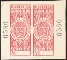 ESPAGNE / ESPANA - COLONIAS (Cuba) 1898 Matricula Ordinaria "FACULTADES" Fulcher 1067 2x 7P50 Rosa (n°05807) - Nuevo* - Cuba (1874-1898)