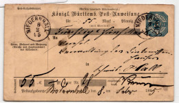 Württemberg AU 30 Als Ganzsache Niedern Hall #BD164 - Postal  Stationery