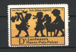 Reklamemarke Dr. Lahmann's Hanne-Putz-Pulver, Serie: Goldene Jugendzeit, Grosse Wäsche  - Vignetten (Erinnophilie)