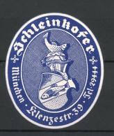 Reklamemarke Schleinkofer, Klenzestrasse 39, München, Firmenlogo Fische Und Wappen  - Erinofilia