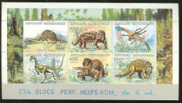 Republique Centrafricaine Feuillet Perforation Perfin SPECIMEN Dinosaures Dinosaure 1998 Central Africa Dinosaurs - Préhistoriques