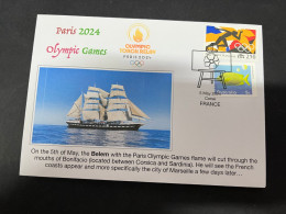9-5-2024 (4 Z 32) Paris Olympic Games 2024 - The Olympic Flame Travel On Sail Ship BELEM Via The Mouths Of Bonifacio - Sommer 2024: Paris