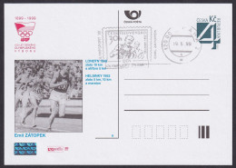 Czech 1999, Olympic Medals - Athletics; Emil Zatopek, Special Card & Postmark - Autres & Non Classés