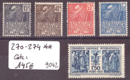 FRANCE - No Yvert 270-274 ** ( SANS CHARNIERE, GOMME PARFAITE )    - COTE: 145.- - Unused Stamps