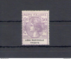 1924 Italia , Enti Parastatali, N° 45 , 50 Cent Viola ,"Lega Nazionale Di Trieste" , 1 Valore , MNH** - Certificato Cil - Autres & Non Classés