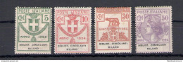 1924 Italia , Enti Parastatali, Serie Completa 13/16 , 4 Valori , Bibblioteche Circolanti Milano , MNH** - Certificato D - Autres & Non Classés