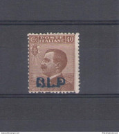 1921 Regno Di Italia , BLP N° 4A , 40 Cent Bruno , Soprastampa Azzurro Nera , Centratura Buona , MNH** - Certificato Ci - Sellos Para Sobres Publicitarios