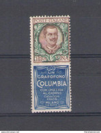 1924 Regno D'Italia, Pubblicitario N° 19 , 1 Lira Columbia Bruno Verde E Oltremare , MNH** - Cert. Bolaffi - Pubblicitari