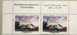 2024 Maroc Morocco 60th Anniversary Train Railway Station Services High Speed Top Pair Title MNH - Marokko (1956-...)