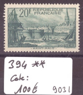 FRANCE - No Yvert 394 ** ( SANS CHARNIERE, GOMME PARFAITE )    - COTE: 100.- - Unused Stamps