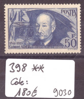 FRANCE - No Yvert 398 ** ( SANS CHARNIERE, GOMME PARFAITE )    - COTE: 180.- - Neufs