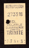 PARIS - 2 Tickets Metro Poinconnés Metropolitain 2ème Classe - MONTMARTRE  Et  TRINITE - Europe