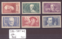 FRANCE - No Yvert 380-385 ** ( SANS CHARNIERE, GOMME PARFAITE )    - COTE: 90.- - Unused Stamps
