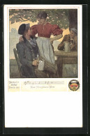 Künstler-AK Karl Friedrich Gsur: Deutscher Schulverein Nr. 463. Das Schwarz-braune Bier, Student Und Schankmaid  - War 1914-18