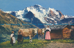 R046161 Old Postcard. Cows And People Near The Mountains - World