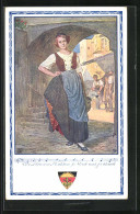 Künstler-AK Karl Friedrich Gsur, Deutscher Schulverein Nr. 372: Schöne Frau In Tracht Mit Krug  - Weltkrieg 1914-18