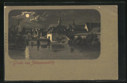 Lithographie Donauwörth, Teilansicht Bei Mondschein  - Donauwörth