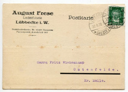 Germany 1928 Postcard; Lübbecke (Westf.) - August Frese, Lederfabrik To Ostenfelde; 8pf. Beethoven - Lettres & Documents