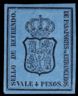 ESPAGNE / ESPANA - COLONIAS (Cuba) Ca.1871 Refrendo "PASAPORTES DE ESTRANGEROS" Fulcher 424 4P Azul - Sin Gomar - Cuba (1874-1898)