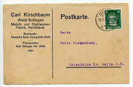 Germany 1927 Postcard; Ohligs - Carl Kirschbaum, Metall Und Stahlwaren-Fabrik, Hartlöterei To Ostenfelde; 8pf. Beethoven - Lettres & Documents