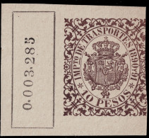 ESPAGNE / ESPANA - COLONIAS (Cuba) 1890/91 "IMPto De TRASPORTES" Fulcher 1362 10P Marron Oscuro - Nuevo** (0.003.285) - Kuba (1874-1898)